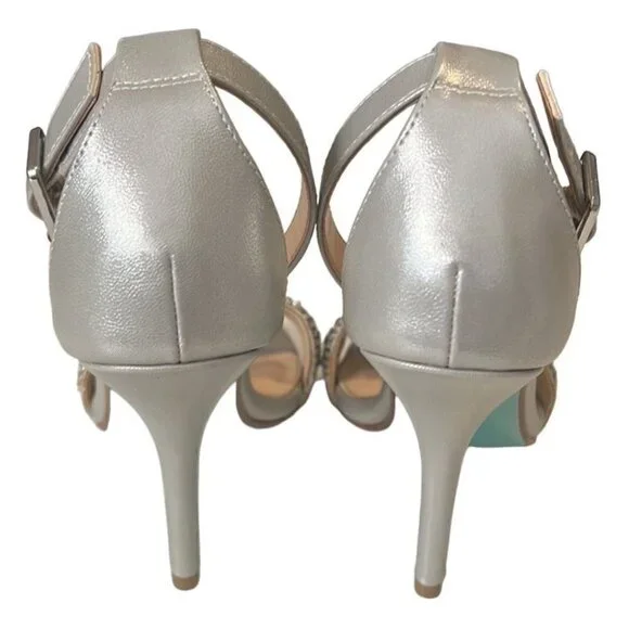 Betsey Johnson Juno Silver Embellished Beaded High Heels Size 6.5 - Picture 4 of 13